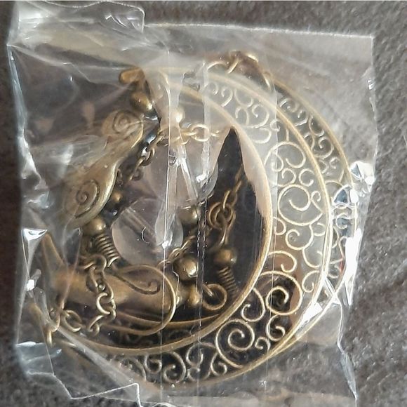 Bronze and crystal boho Moon dangle earrings new - Picture 3 of 3